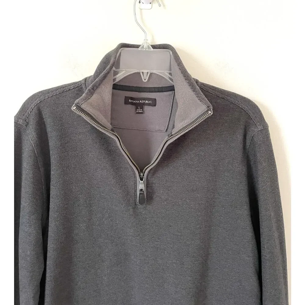 Banana Republic Cotton Quarter Zip Sweater Gray Size Large
